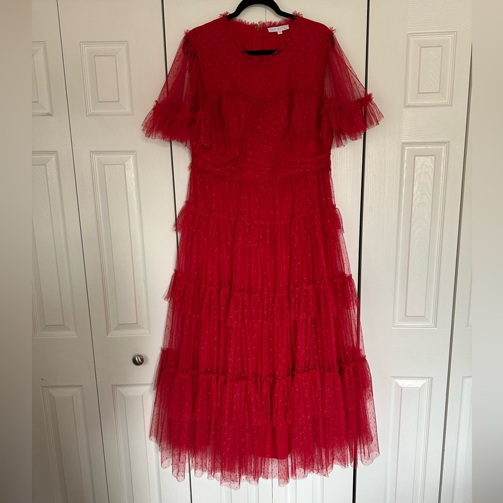 Ivy City Co Red Tulle Midi Dress
